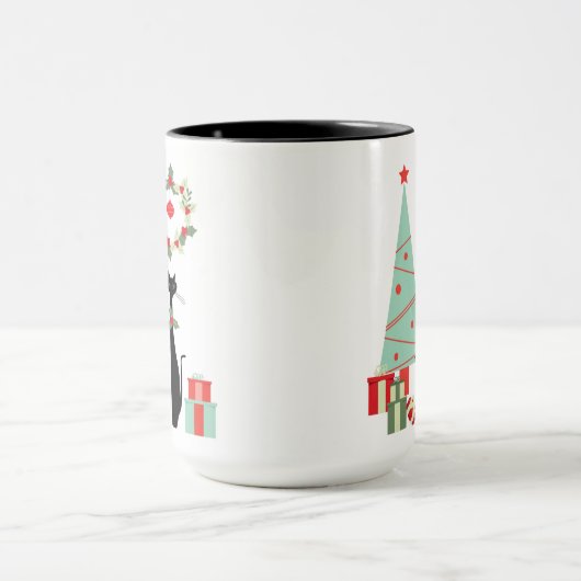 Coole Katzen Weihnachten Mitte Jahrhundert Moderne Tasse (Zentrum)