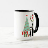 Coole Katzen Weihnachten Mitte Jahrhundert Moderne Tasse (VorderseiteRechts)