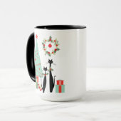 Coole Katzen Weihnachten Mitte Jahrhundert Moderne Tasse (Vorderseite Links)