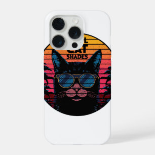 Coole Katzenbrille Vintage Synthwave Sonnenunterga iPhone 15 Pro Hülle