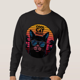 Coole Katzenbrille Vintage Synthwave Sonnenunterga Sweatshirt