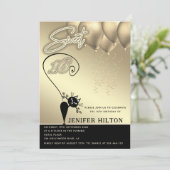 Coole Katzenkatze, schwarzer Goldballon, süß 16 Einladung (Stehend Vorderseite)