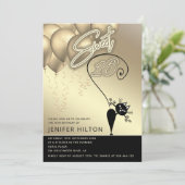 Coole Katzenkatze, schwarzer Goldballon, süß 16 Einladung (Stehend Vorderseite)