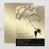 Coole Katzenkatze, schwarzer Goldballon, süß 16 Einladung (Vorne/Hinten)