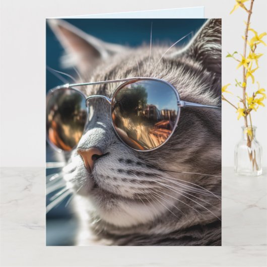 COOLE KATZGEBURTSKARTE KARTE (Gelbe Blume)