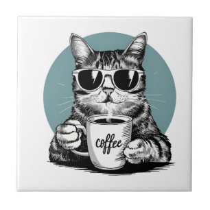 Coole Katzmorgende � Kaffee, Sonnenbrillen & Attit Fliese