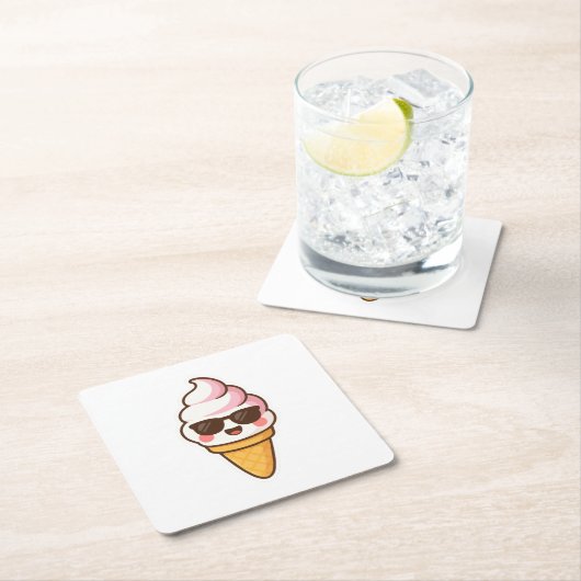 Coole Kawaii Ice Creme Rechteckiger Pappuntersetzer (Vor Ort)
