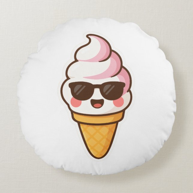 Coole Kawaii Ice Creme Rundes Kissen (Vorderseite)