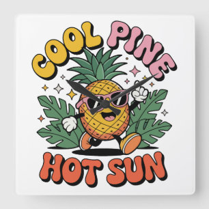 Coole Kiefer Heiße Sonne Retro Ananas Sommer Stimm Quadratische Wanduhr