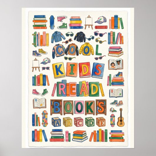 Coole Kinder lesen Bücher Wasserfarbenposter Poster (Vorne)