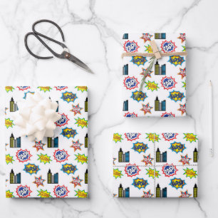 coole Kinder unisex Super Helden gekacheltes Party Geschenkpapier Set