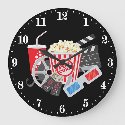 coole Kinozeit Popcorn Große Wanduhr (Vorderseite)