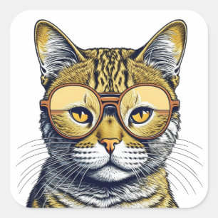 Coole Kitty Cat mit Brille Quadratischer Aufkleber