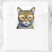 Coole Kitty Cat mit Brille Quadratischer Aufkleber (Tasche)