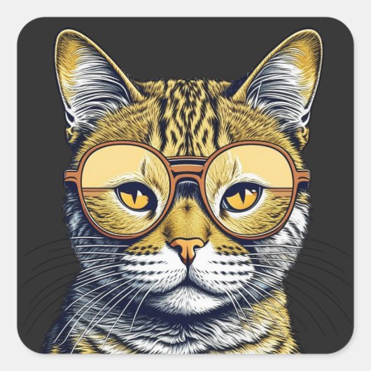 Coole Kitty Cat mit Brille Quadratischer Aufkleber (Vorderseite)