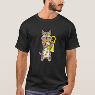 Coole Kitty Katze spielt die Posaune und trägt Su T-Shirt