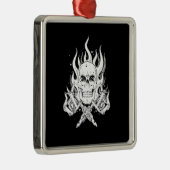 Coole Klassik Elegantes Schwarz-weißes Schädeltatt Silbernes Ornament (Rechts)