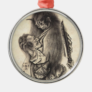 Coole klassische Vintage-japanische Dämonen-Tinte- Ornament Aus Metall