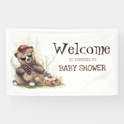 Coole kleine Lumberjack Bear Baby Dusche Empfang Banner (Horizontal)