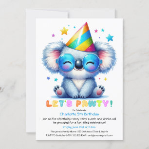 Coole Koala-Geburtstagseinladung Blaue Glitter-Par Einladung