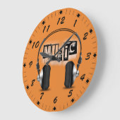 Coole Kopfhörer mit der Wort Musik Große Wanduhr (Winkel)