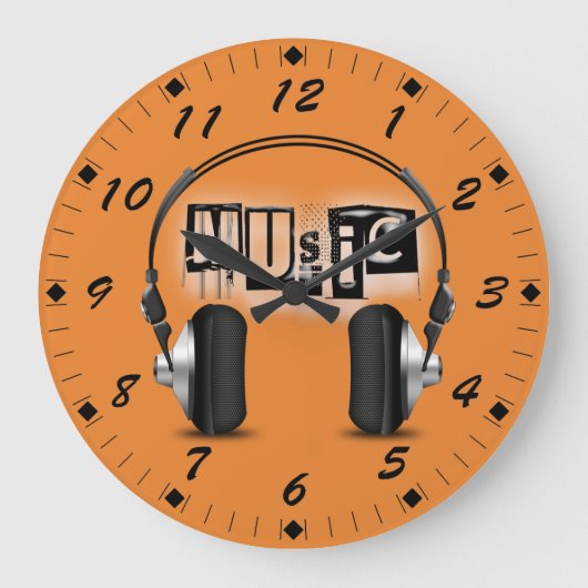 Coole Kopfhörer mit der Wort Musik Große Wanduhr (Vorderseite)
