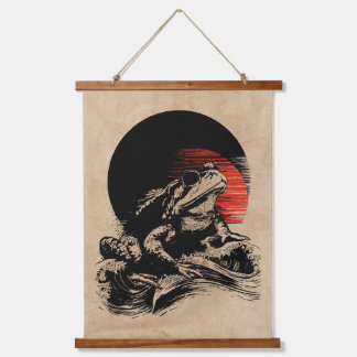 Coole Kröte Wabi Sabi Art | Vintage-japanischer Fr Wandteppich Mit Holzrahmen