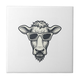 Coole Kuh Sonnenbrille Vintage Gravur Vektor Desig Fliese