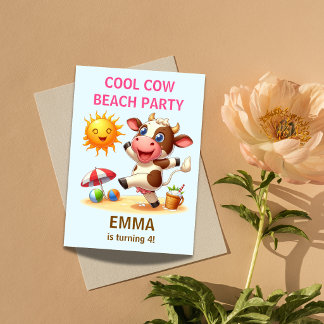 Coole Kuh Strandparty Geburtstagseinladung | Somme Einladung