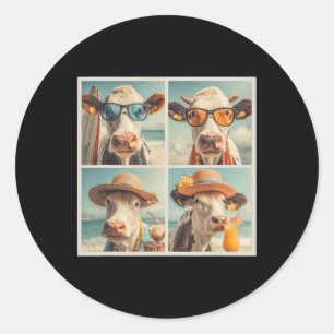 Coole Kühe mit Sonnenbrille Strand Kuh Tiere Urlau Runder Aufkleber