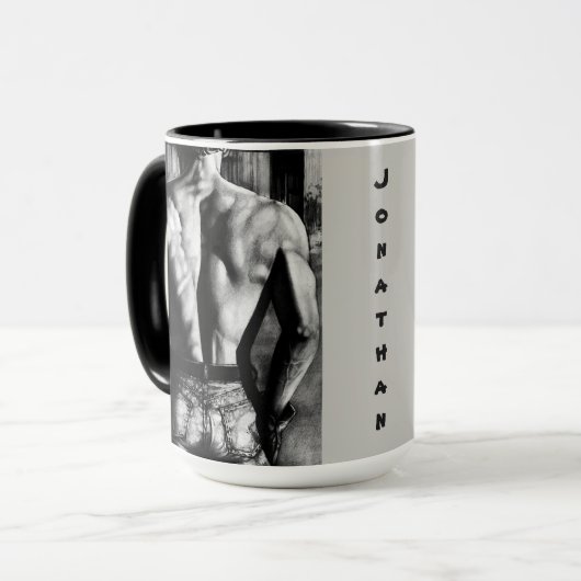 Coole Kunstkunst, Bare-Back Cowboy-Kohleskizze Tasse (Vorderseite Links)