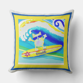 Coole Küstenstrandvibes Surfer Cat Name Kissen