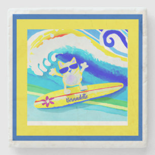 Coole Küstenstrandvibes Surfer Cat Name Steinuntersetzer