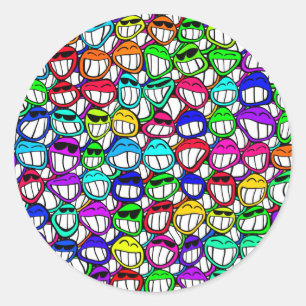 COOLE LÄCHELNDE GESICHTS-GRUPPE RUNDER AUFKLEBER