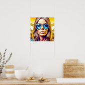 Coole Lady in Blauer Sonnenbrille Poster (Küche)