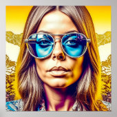 Coole Lady in Blauer Sonnenbrille Poster (Vorne)