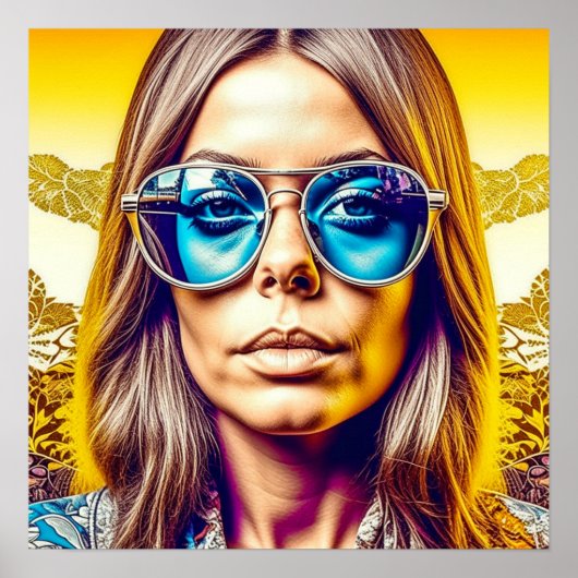 Coole Lady in Blauer Sonnenbrille Poster (Vorne)