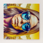 Coole Lady in Blauer Sonnenbrille Puzzle (Horizontal)