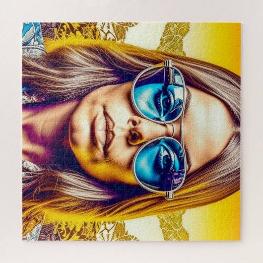 Coole Lady in Blauer Sonnenbrille Puzzle (Horizontal)