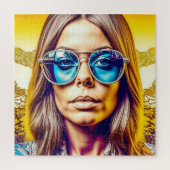 Coole Lady in Blauer Sonnenbrille Puzzle (Vertikal)