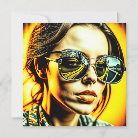 Coole Lady in Sonnenbrille Reflektion einer Straße (Vorderseite)