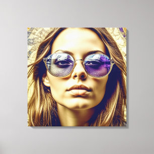 Coole Lady mit Reflektion in ihrer Sonnenbrille Leinwanddruck