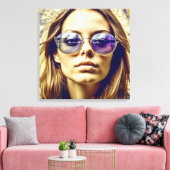 Coole Lady mit Reflektion in ihrer Sonnenbrille Leinwanddruck (Insitu (Wohnzimmer))