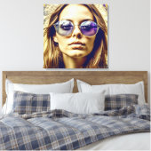Coole Lady mit Reflektion in ihrer Sonnenbrille Leinwanddruck (Insitu (Schlafzimmer))