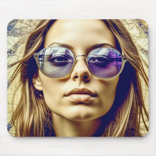 Coole Lady mit Reflektion in ihrer Sonnenbrille Mousepad (Vorne)