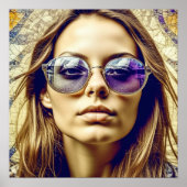 Coole Lady mit Reflektion in ihrer Sonnenbrille Poster (Vorne)