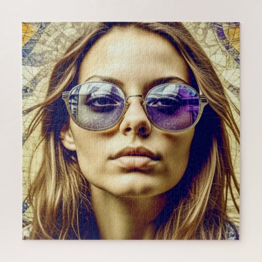 Coole Lady mit Reflektion in ihrer Sonnenbrille Puzzle (Vertikal)