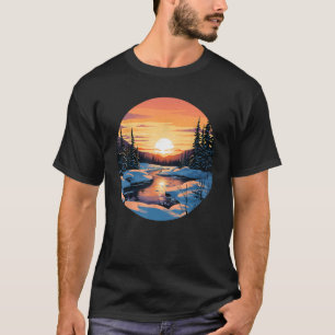 Coole Landschaft mit Sonnenuntergang und Schnee fü T-Shirt