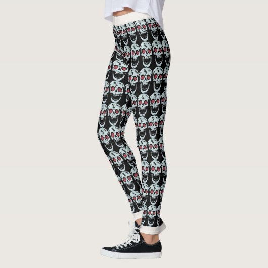 Coole Laughing White Skull Red Imitats Glitzer Aug Leggings (Links)