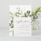 COOLE LEAFE GREEN FOLIAGE WATERCOLOR COUPLES DUSCH EINLADUNG (Stehend Vorderseite)